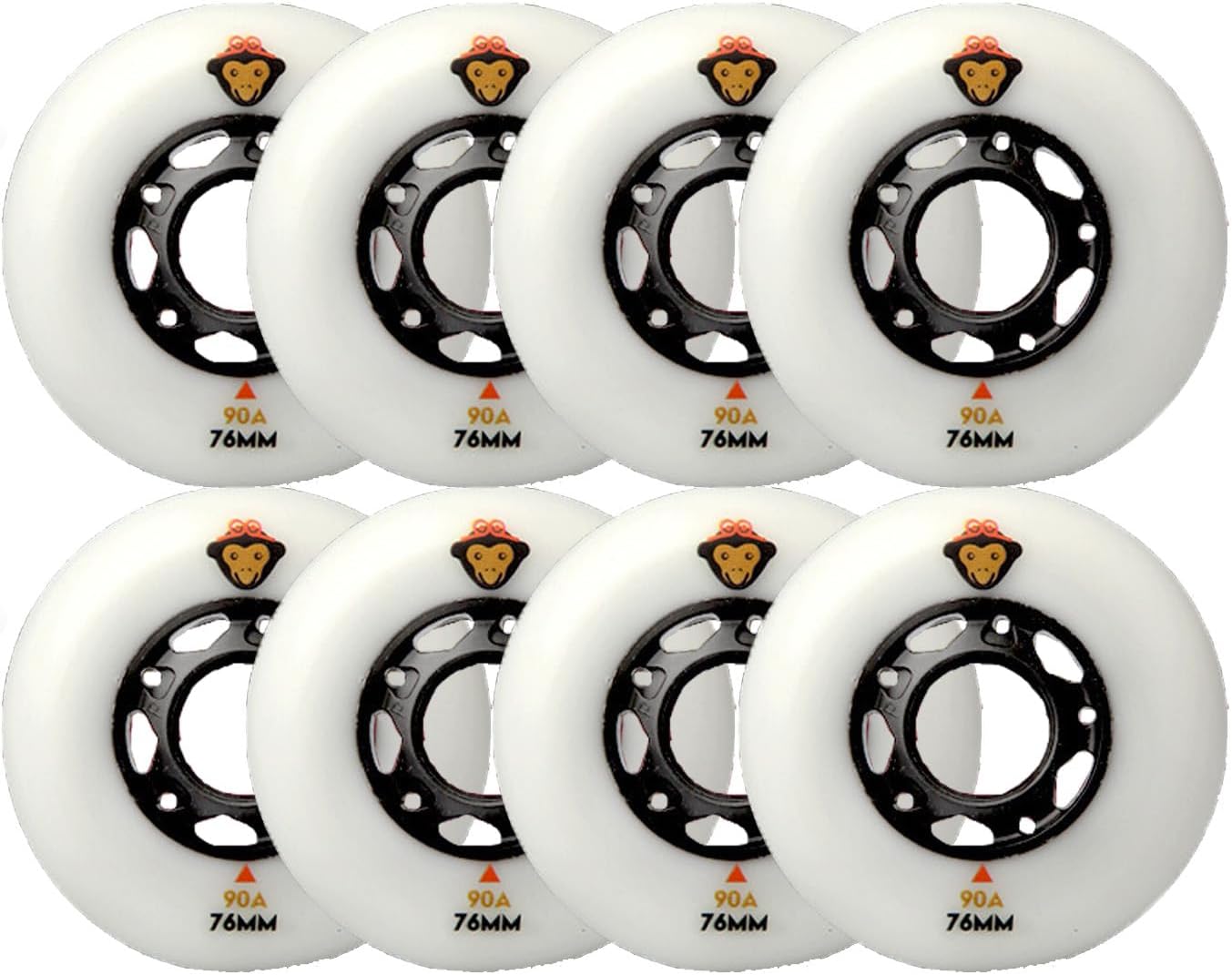 8 white wheels with a black trim