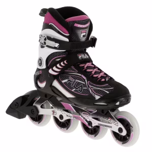 Black, white and pink Master Women's Inline Skates, pictured from the side