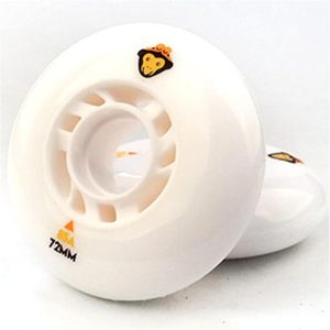 Two white inline skate wheels