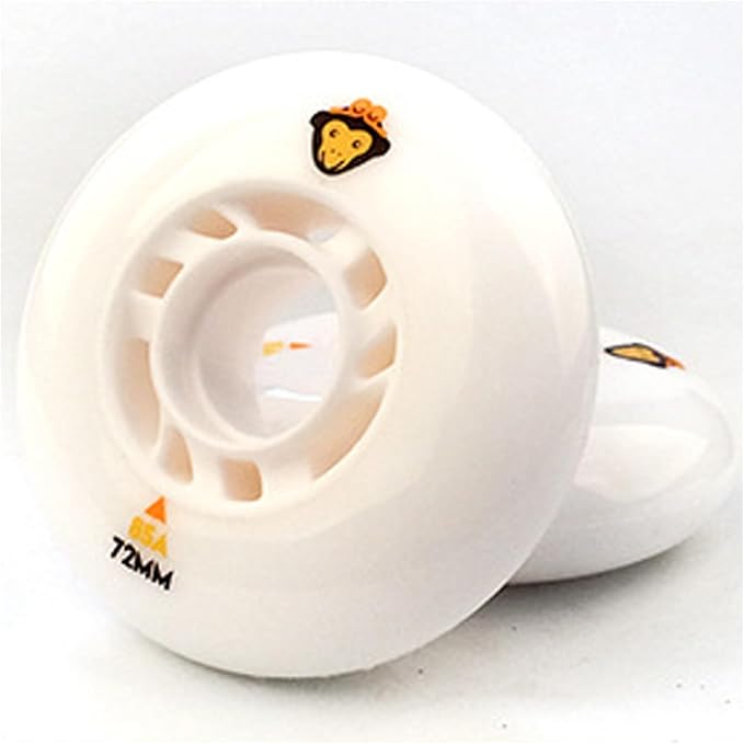 Two white inline skate wheels